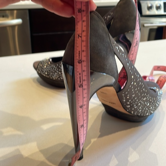BCBGMaxAxazria Suede Crystal Embellished Peep Toe High Heels, Size 8 1/2B - Picture 4 of 10